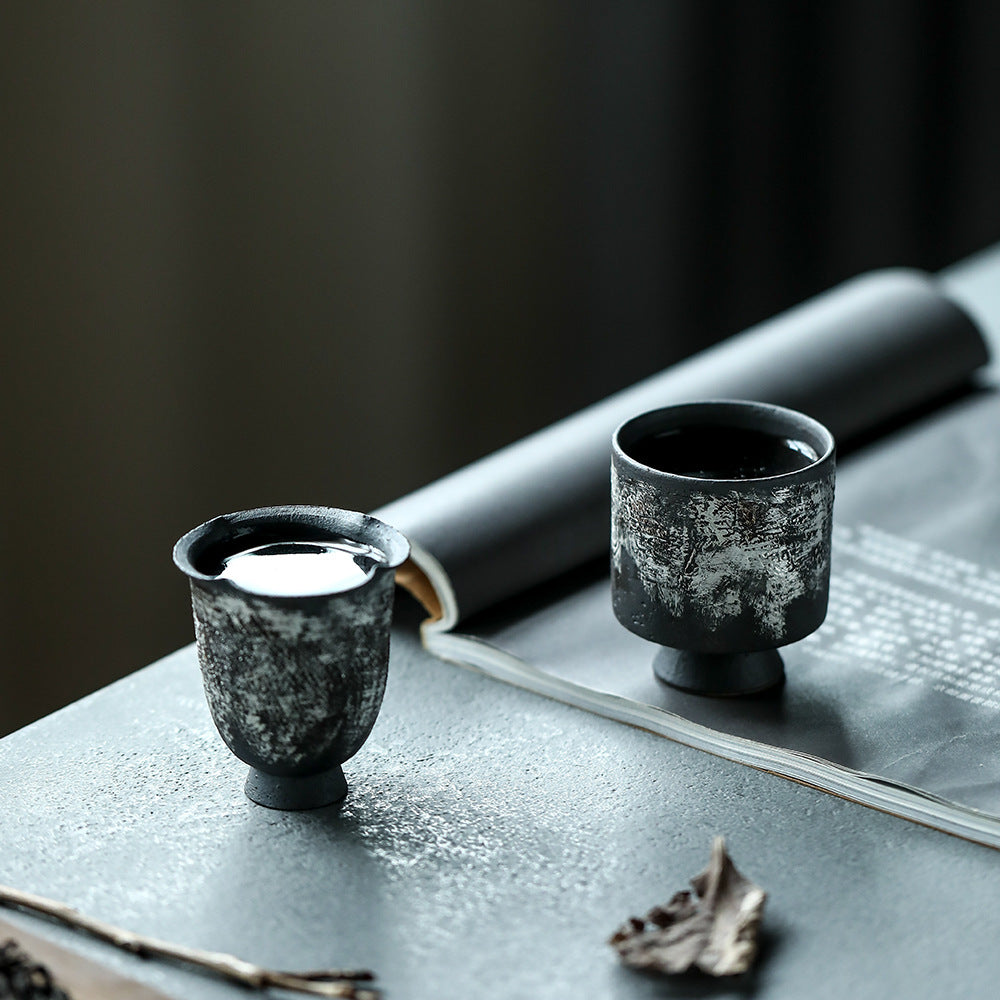 Gohobi Tasse à thé en céramique faite à la main avec finition argentée