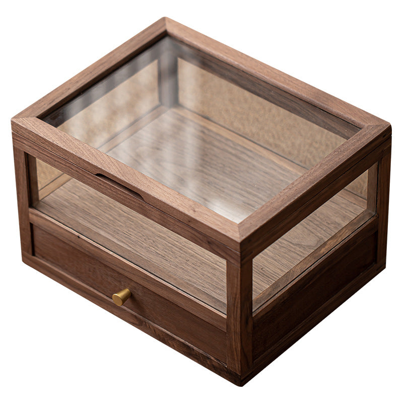 Armoire à thé en verre et bois de noyer Gohobi avec tiroir