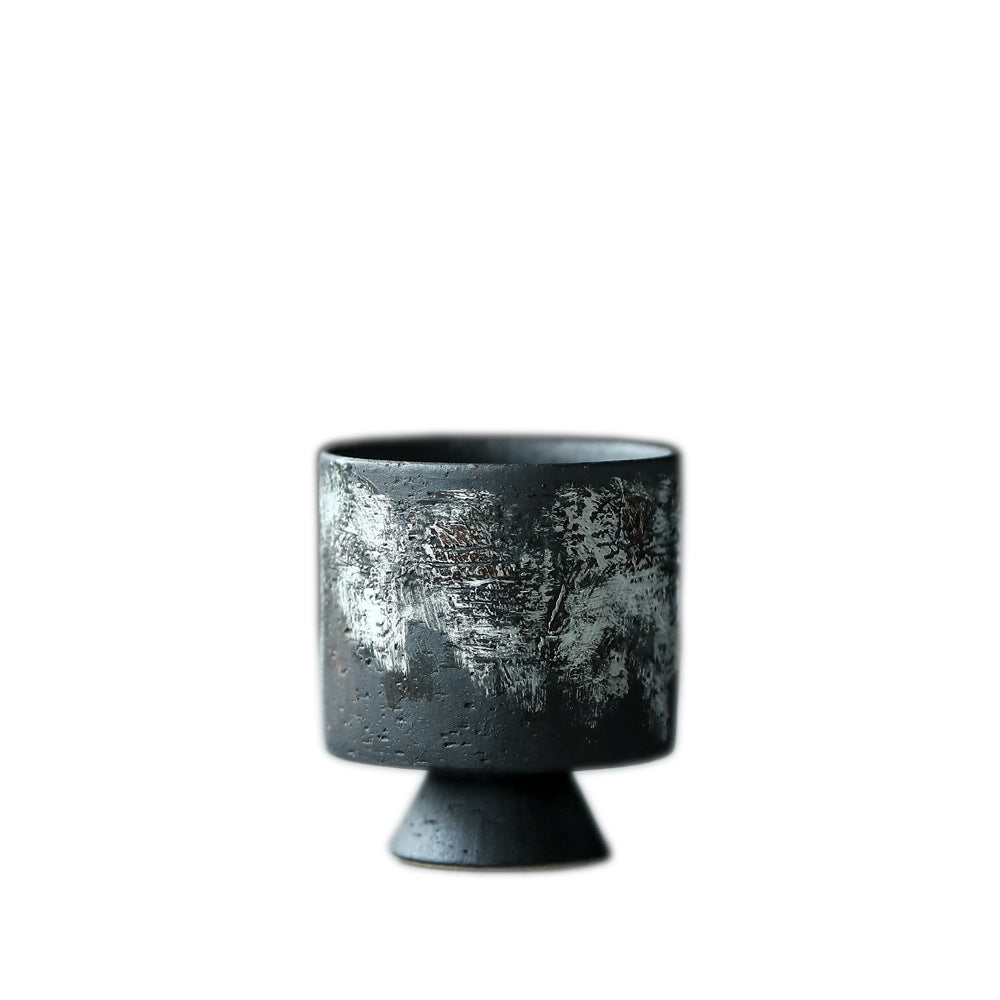 Gohobi Tasse à thé en céramique faite à la main avec finition argentée