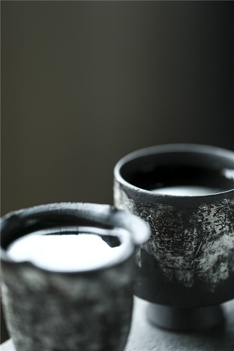 Gohobi Tasse à thé en céramique faite à la main avec finition argentée