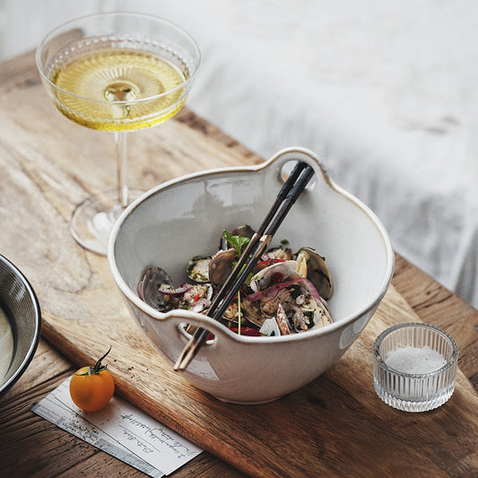 Gohobi Japanese Ceramic Double-Handled Bowl