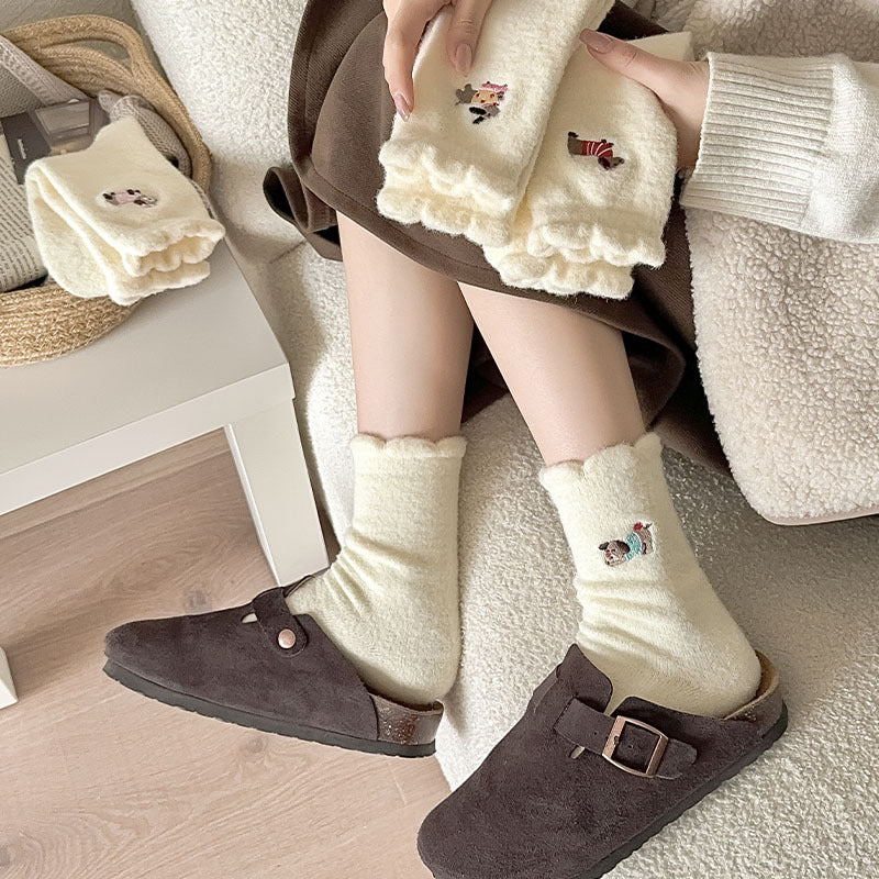 Gohobi Embroidered Puppy Plush Socks