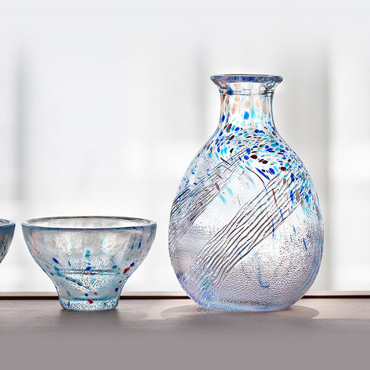 Gohobi Toyo Sasaki Japanese Hammered Glass Sake Jug Set – Stained Glass Wine Set Gift | Made in Japan