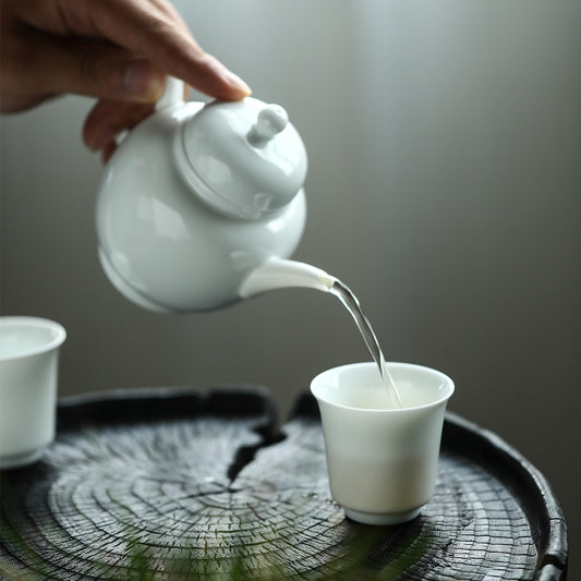 Théière en céramique émaillée blanche douce Jingdezhen théière en porcelaine blanche haute température avec filtre à boule théière simple service à thé Kung Fu coffret cadeau