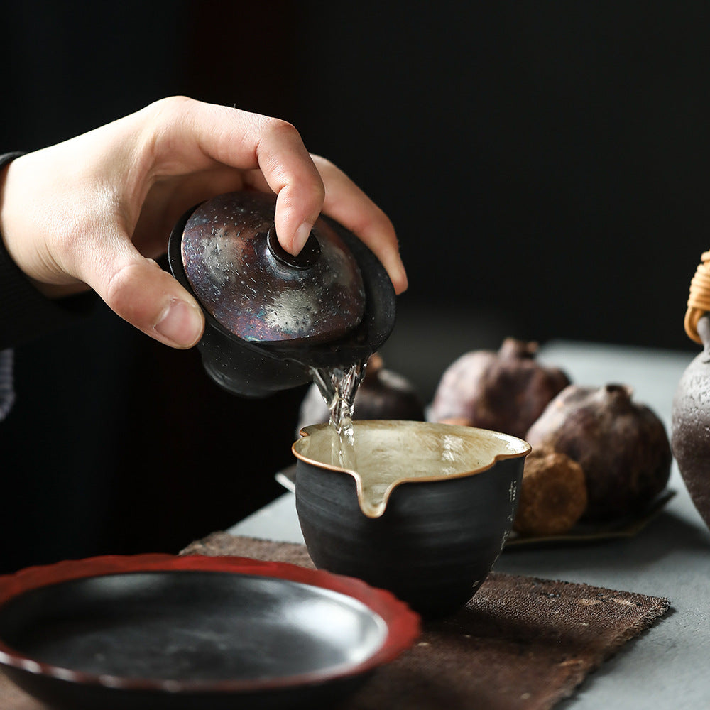 Gohobi Handmade Silver Snowflake Black Gaiwan