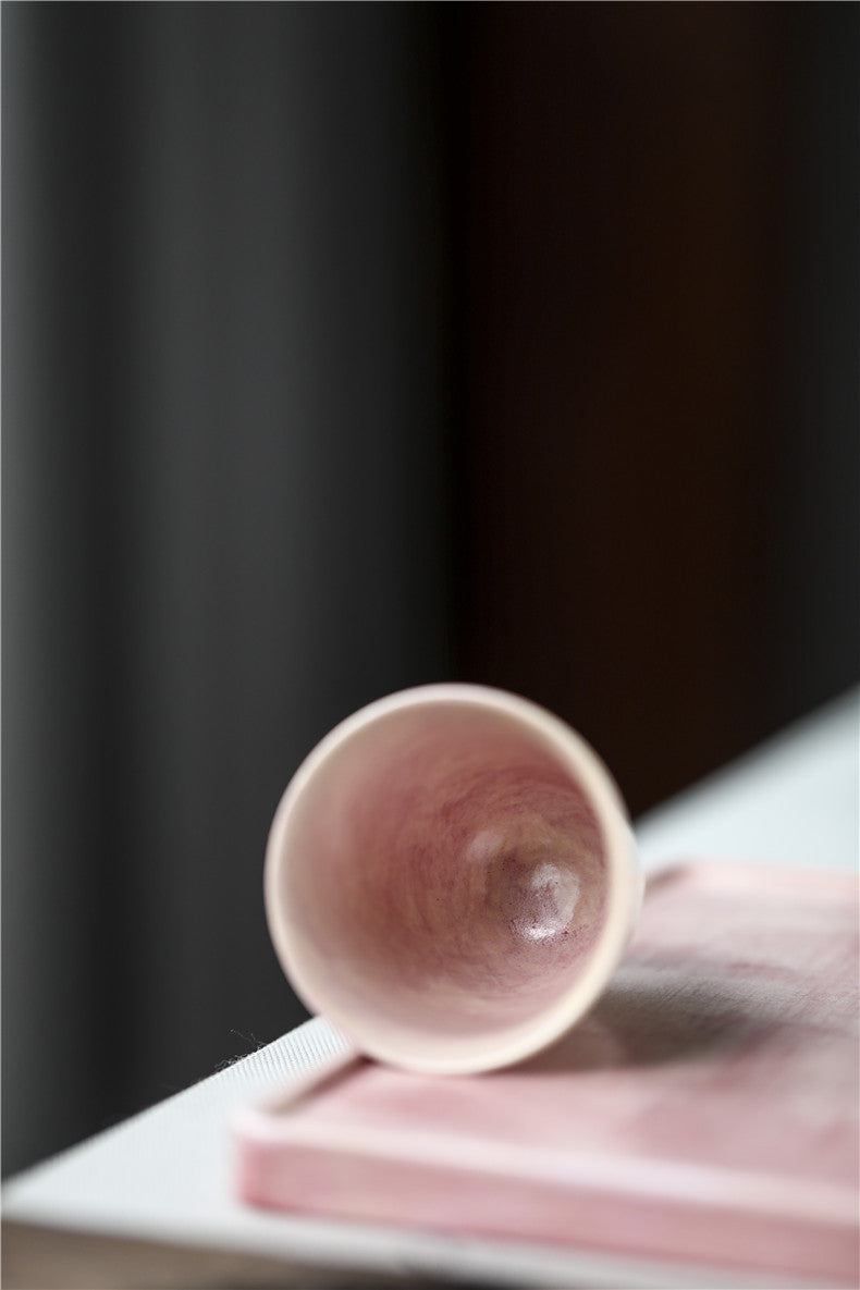 Gohobi Tasse de dégustation de thé en céramique rose faite à la main