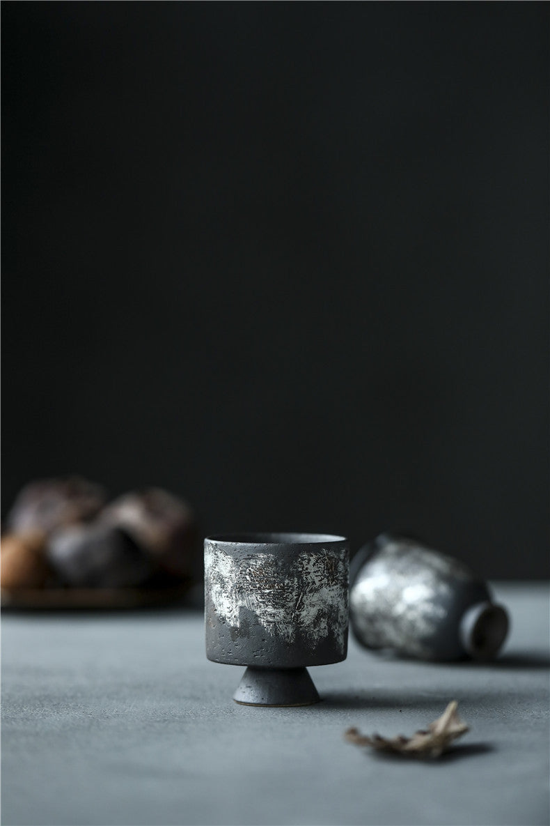 Gohobi Tasse à thé en céramique faite à la main avec finition argentée