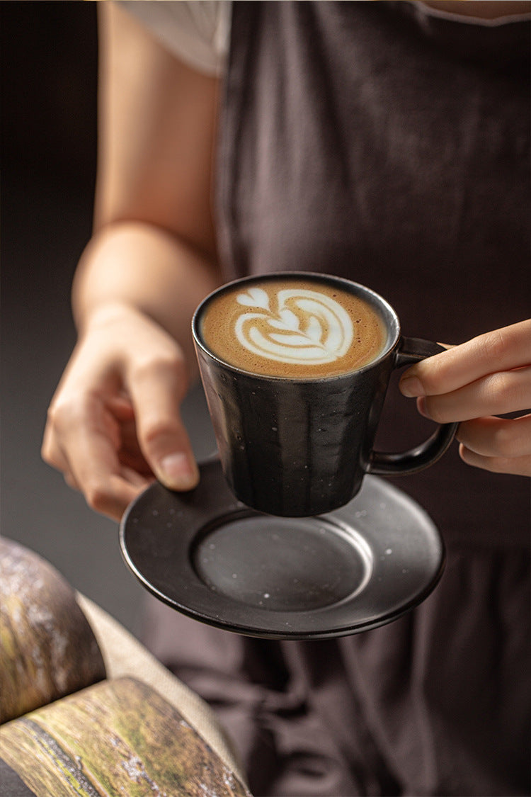 Gohobi Japanese Retro Ceramic Coffee Cup and Saucer Set