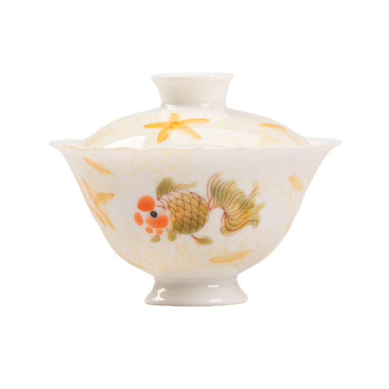 Gohobi Porcelain Hand-Painted Golden Fish Gaiwan