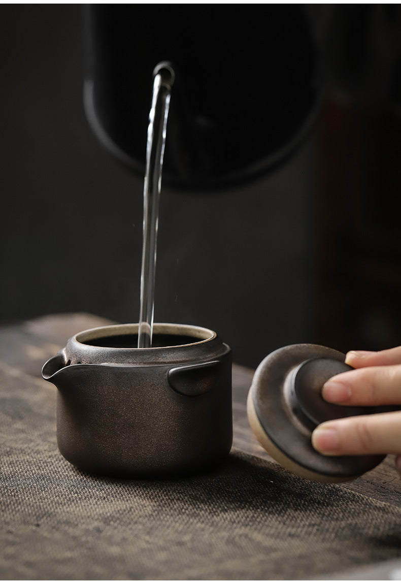 Gohobi Vintage Rustic Ceramic Travel Tea Set