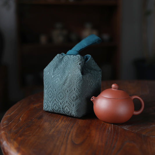 Sac de voyage de rangement pour théière en brocart tissé vert Gohobi