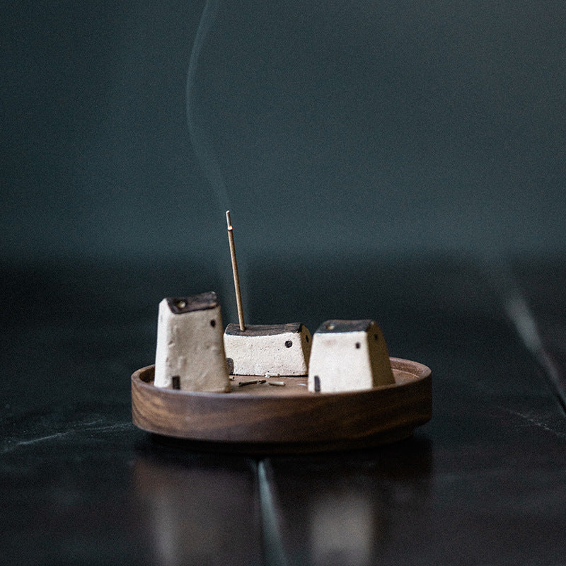 Bouchon d'encens japonais rétro créatif fait à la main, siège d'encens table d'encens plateau de bouchon d'encens de cérémonie du thé à la maison zen