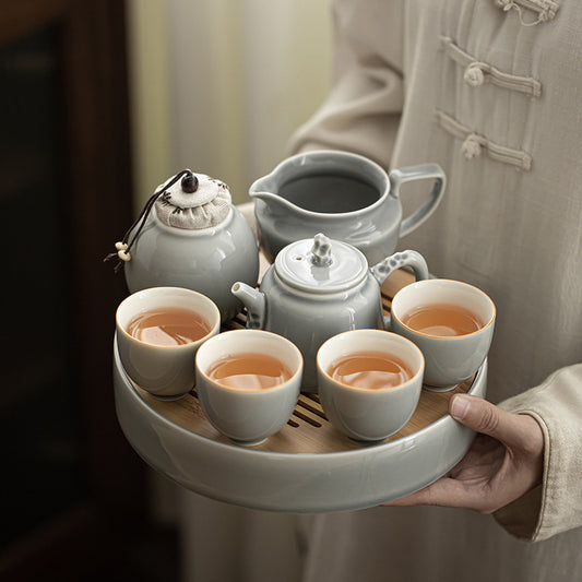 Service à thé japonais Gohobi gris glacé et vert 001