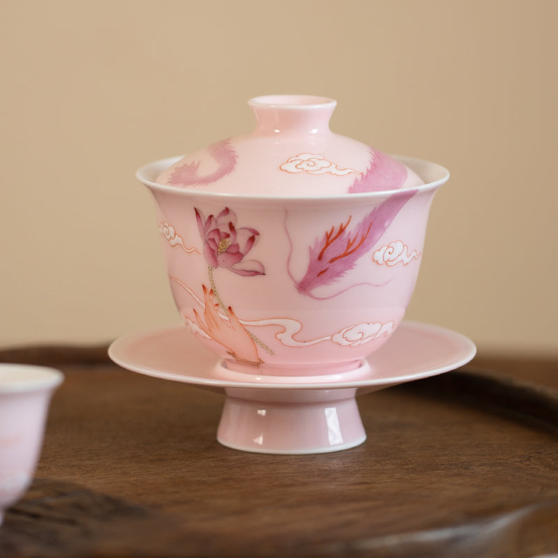 Gohobi Handpainted Pink Dragon Gaiwan