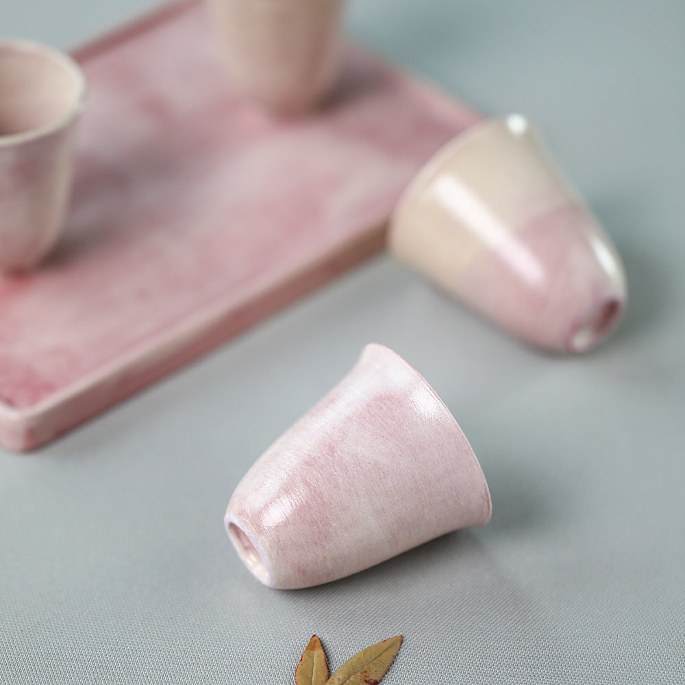 Gohobi Tasse de dégustation de thé en céramique rose faite à la main