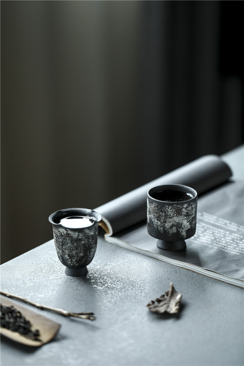 Gohobi Tasse à thé en céramique faite à la main avec finition argentée
