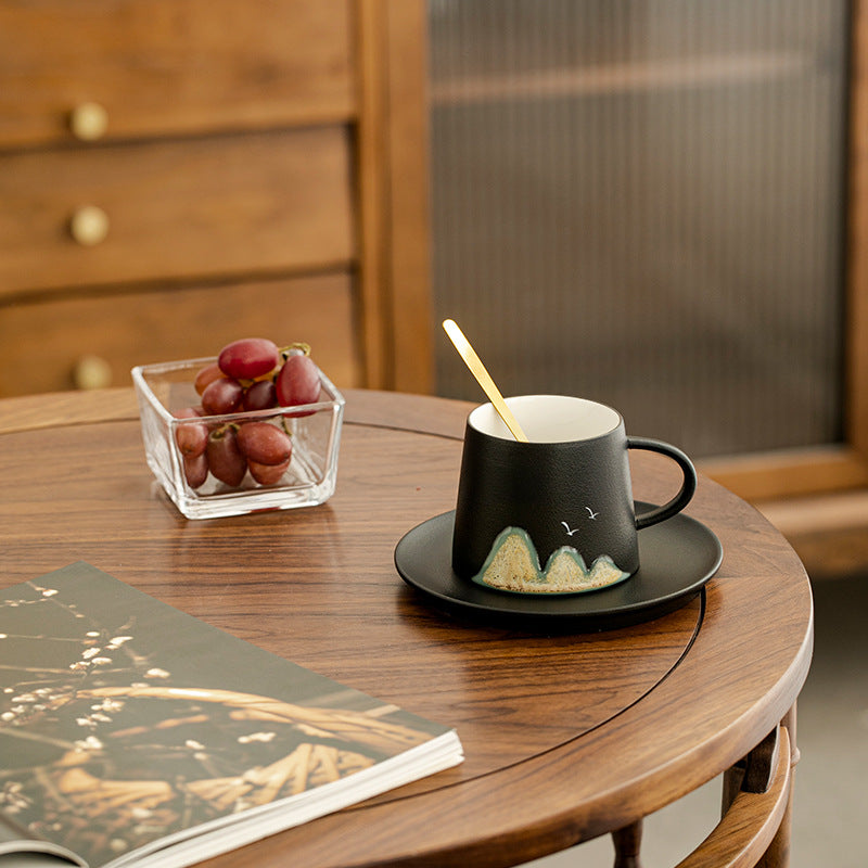 Ensemble tasse à café et soucoupe en grès fait main à motif artistique chinois Gohobi