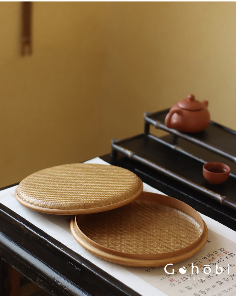 Gohobi Handmade Bamboo Woven Pu'er Tea Box – Retro Chinese Tea Cake Storage Box for Qizi Cake Collection