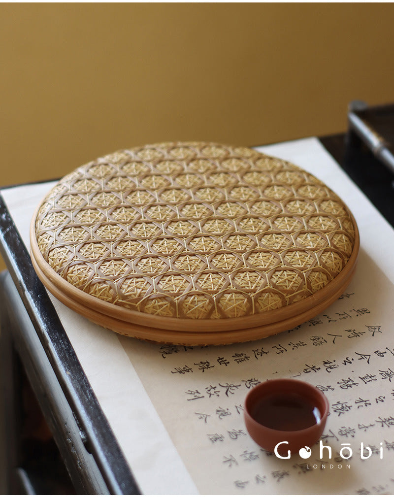 Gohobi Handmade Bamboo Woven Pu'er Tea Box – Retro Chinese Tea Cake Storage Box for Qizi Cake Collection