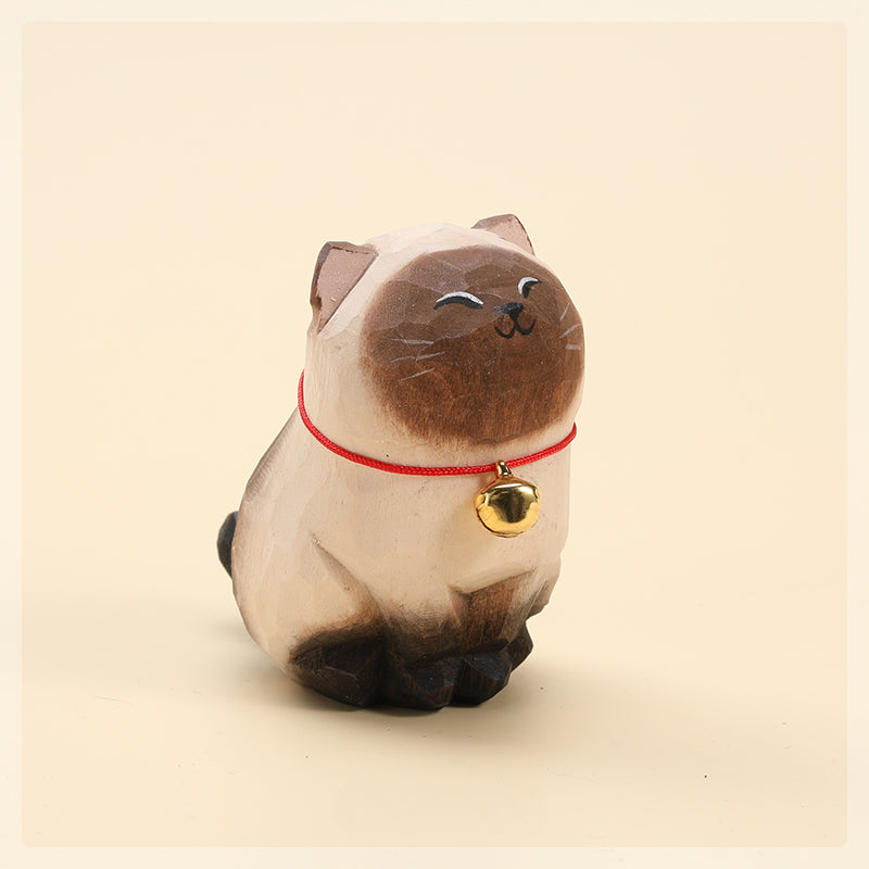 Grand ornement en bois en forme de chat siamois fabriqué à la main par Gohobi