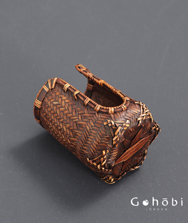 Gohobi Bamboo Woven Tea Cup Holder Basket – Zen Style Tea Cup Storage Tube & Chopstick Basket