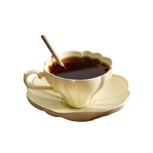 Gohobi Handmade Stoneware Yellow Floral Shaped Coffee Mug and Saucer Set