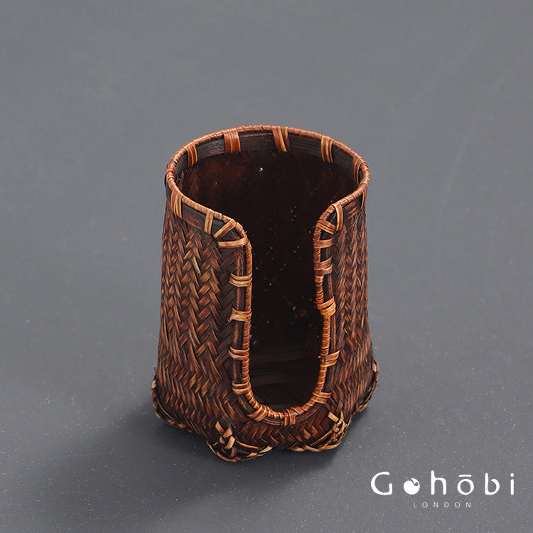 Gohobi Bamboo Woven Tea Cup Holder Basket – Zen Style Tea Cup Storage Tube & Chopstick Basket