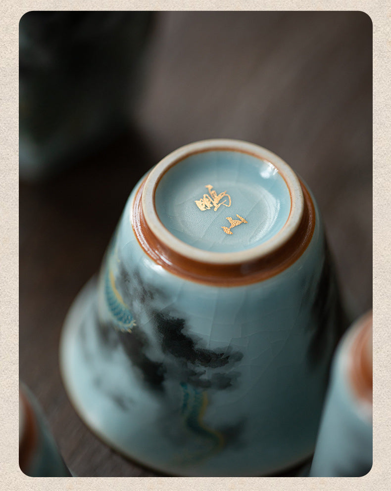 Gohobi Blessing Bell Celadon Dragon Teacup