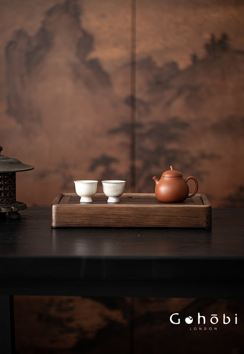 Gohobi Black Walnut Wood Tea Tray – Rectangular Solid Wood Gongfu Dry Brewing Tray