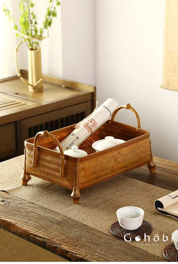 Gohobi Bamboo Woven Hand Basket – Handmade Snack, Fruit & Tea Storage Basket for Picnic or Home