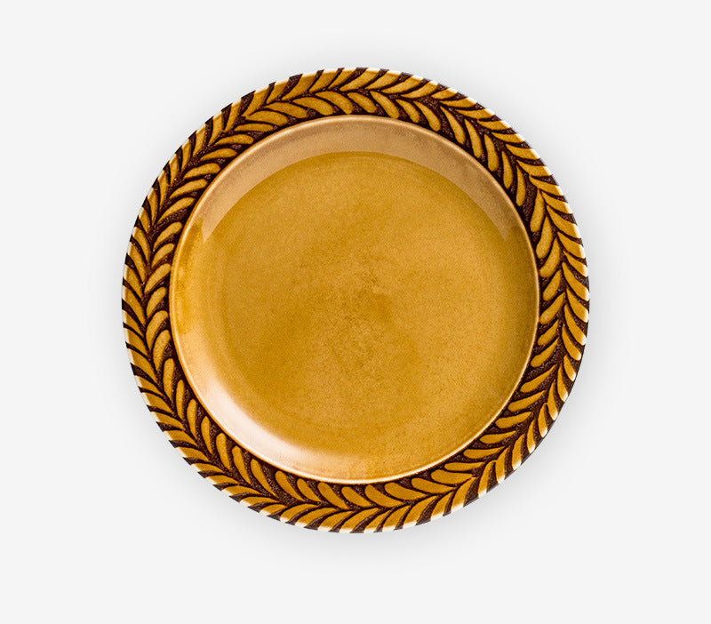 Assiette en céramique de romarin importée du Japon, assiette profonde rétro japonaise, vaisselle de table à manger française en gros, vaisselle ambrée