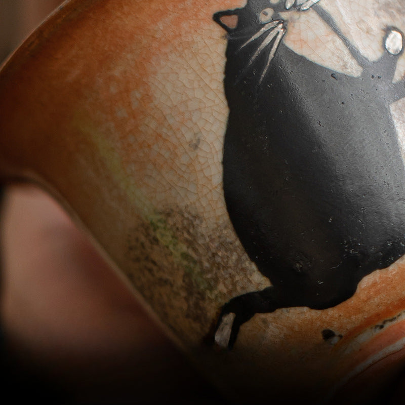 Gaiwan chat peint à la main à l'encre noire fait main Gohobi 010