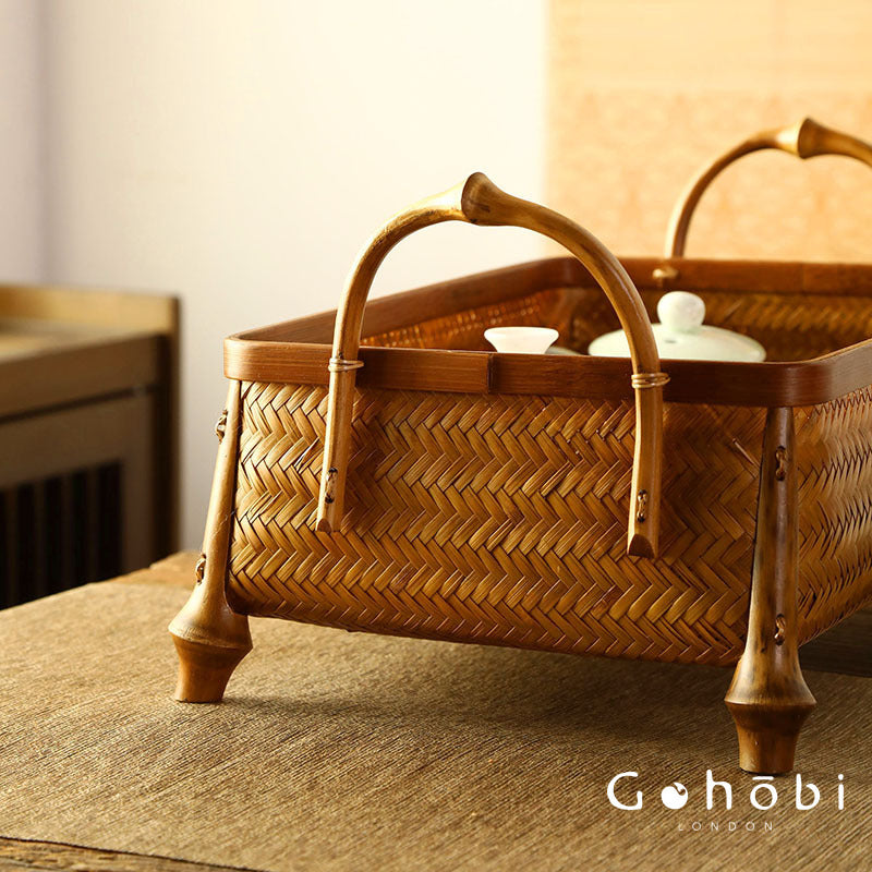 Gohobi Bamboo Woven Hand Basket – Handmade Snack, Fruit & Tea Storage Basket for Picnic or Home
