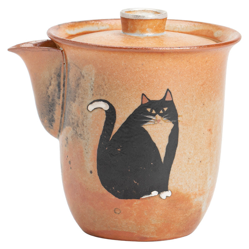 Gohobi Handmade Black Ink Hand-painted Cat Gaiwan 008 Hohin Teapot
