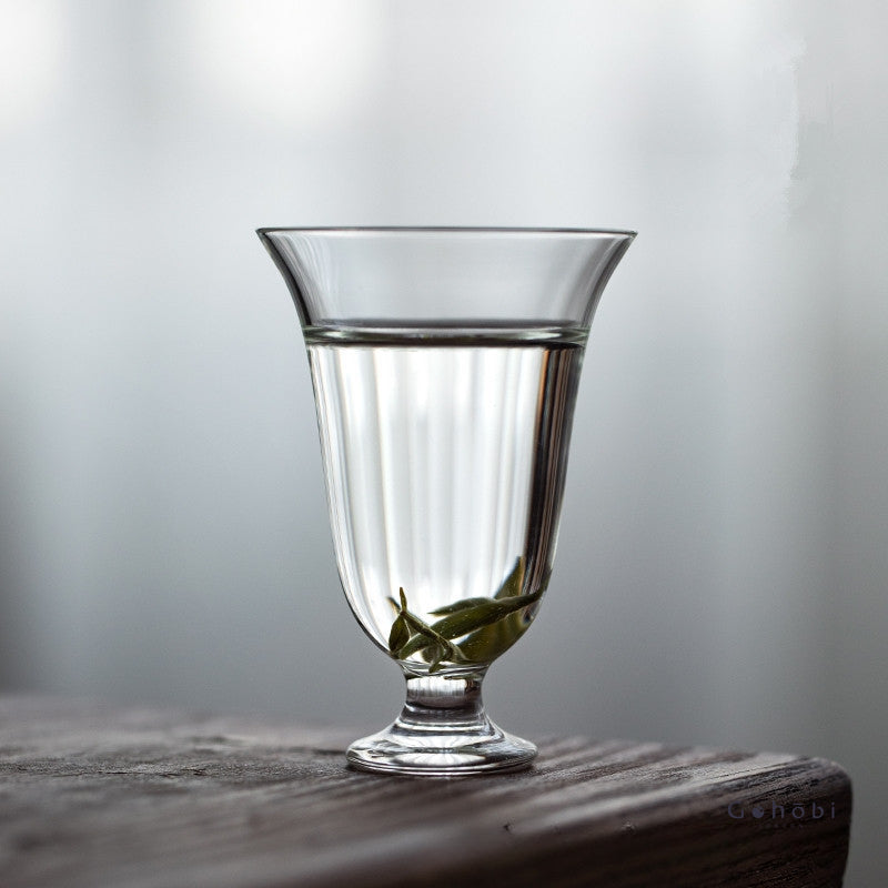 Gohobi Tasse à thé en verre à pied bas faite à la main
