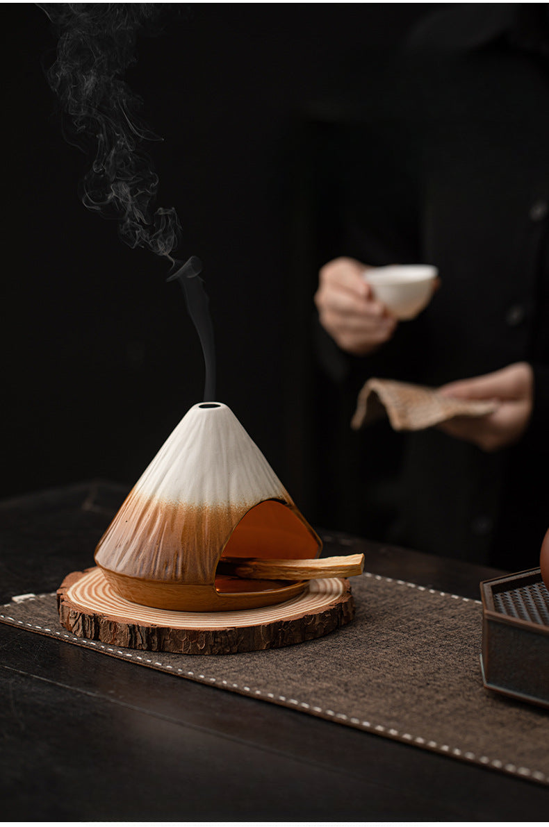 Cheminée à encens du Mont Fuji, brûleur d'encens en cèdre et sauge, grand four en bois sacré péruvien, brûleur d'encens en céramique