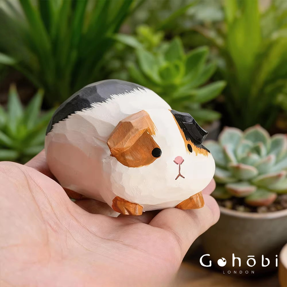Gohobi Handcrafted Wooden Guinea Pig Ornament – Cute Solid Wood Animal Sculpture Home Decor