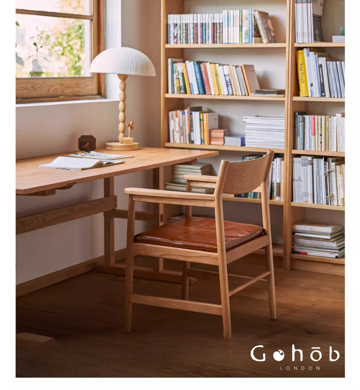 Gohobi Handmade Solid Wood Curved Armchair – Study Chair Office Seat Leisure Home Bedroom Chair | FSC Certified Furniture