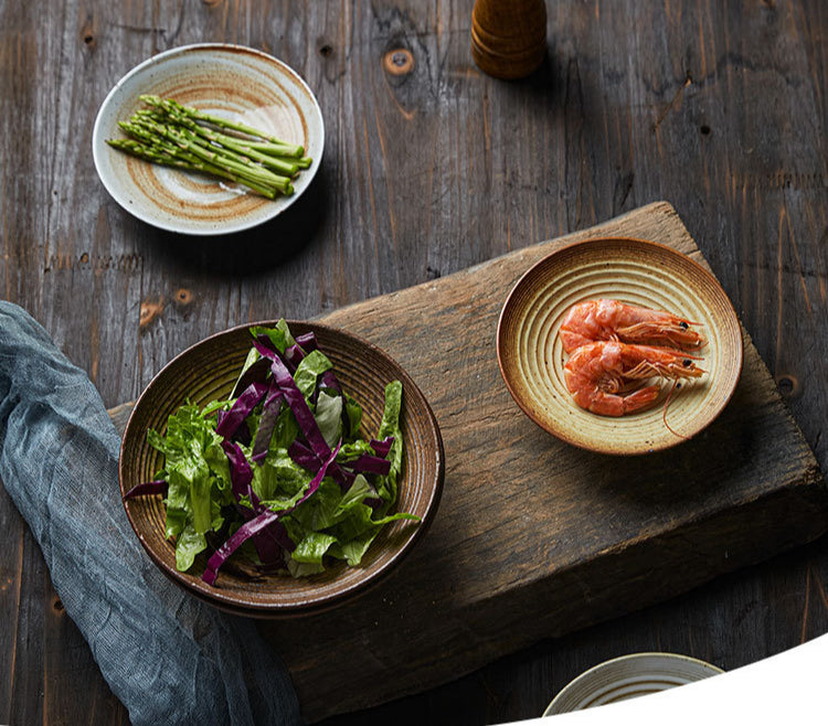 Assiette à pâtes en grès de style japonais faite à la main Gohobi