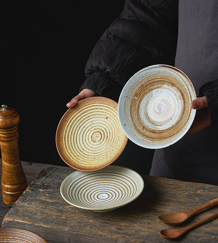 Assiette à pâtes en grès de style japonais faite à la main Gohobi