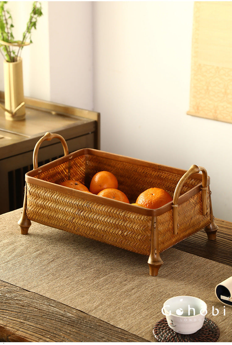 Gohobi Bamboo Woven Hand Basket – Handmade Snack, Fruit & Tea Storage Basket for Picnic or Home