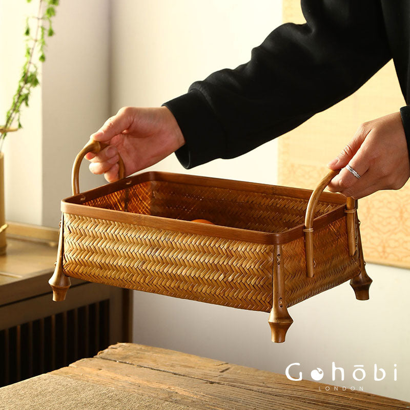 Gohobi Bamboo Woven Hand Basket – Handmade Snack, Fruit & Tea Storage Basket for Picnic or Home