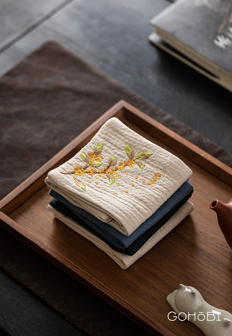 Gohobi Embroidered Tea Towel – Chinese Style Absorbent Tea Cloth for Tea Table