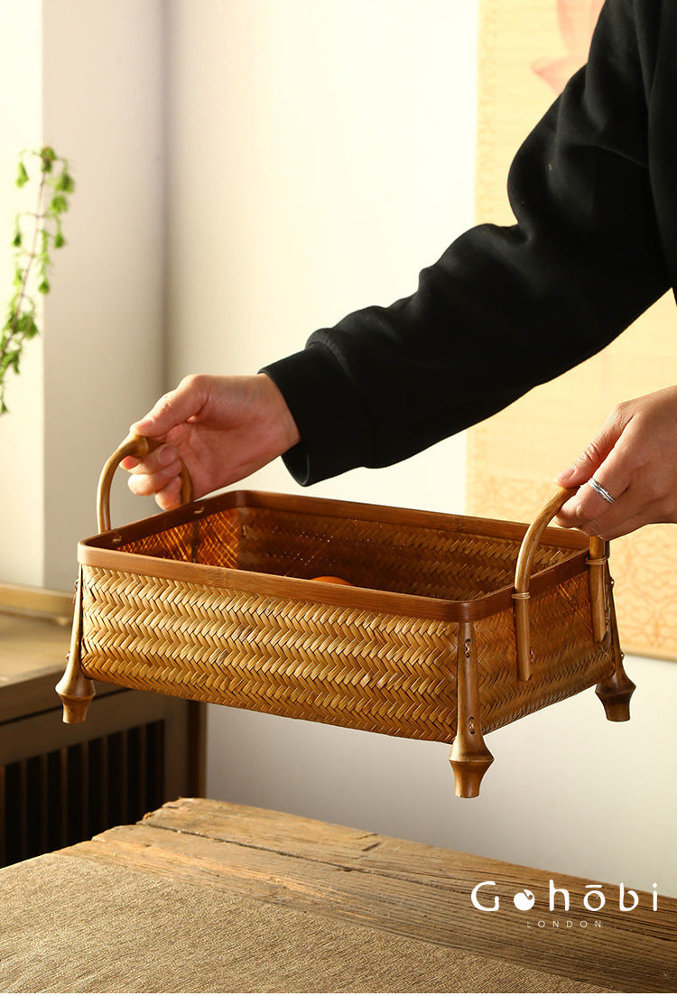 Gohobi Bamboo Woven Hand Basket – Handmade Snack, Fruit & Tea Storage Basket for Picnic or Home