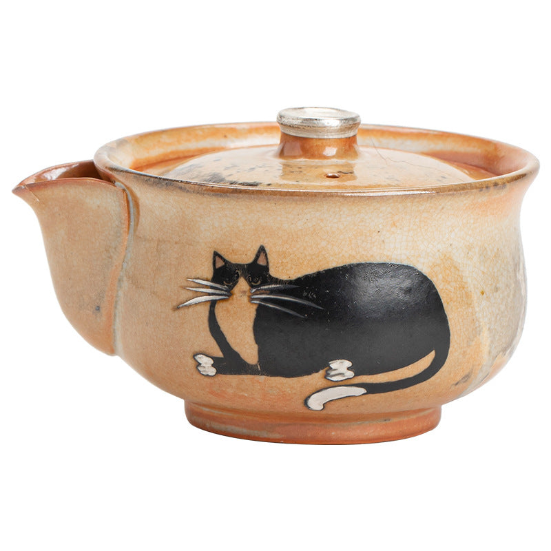 Gohobi Handmade Black Ink Hand-painted Cat Gaiwan 009 Hohin Teapot