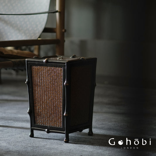 Gohobi Handmade Black Bamboo Waste Basket with Lid – Chinese Style Bamboo Trash Can for Living Room or Study