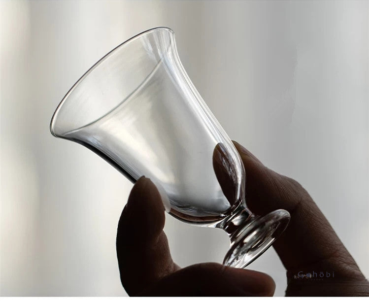 Gohobi Tasse à thé en verre à pied bas faite à la main