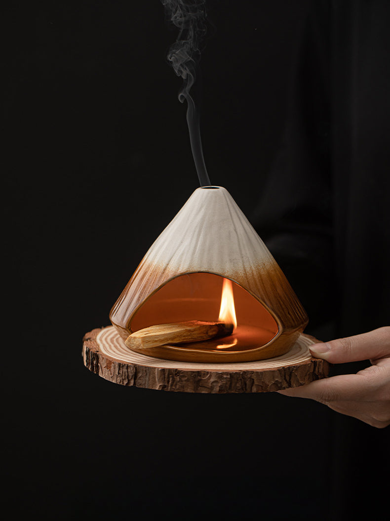 Cheminée à encens du Mont Fuji, brûleur d'encens en cèdre et sauge, grand four en bois sacré péruvien, brûleur d'encens en céramique