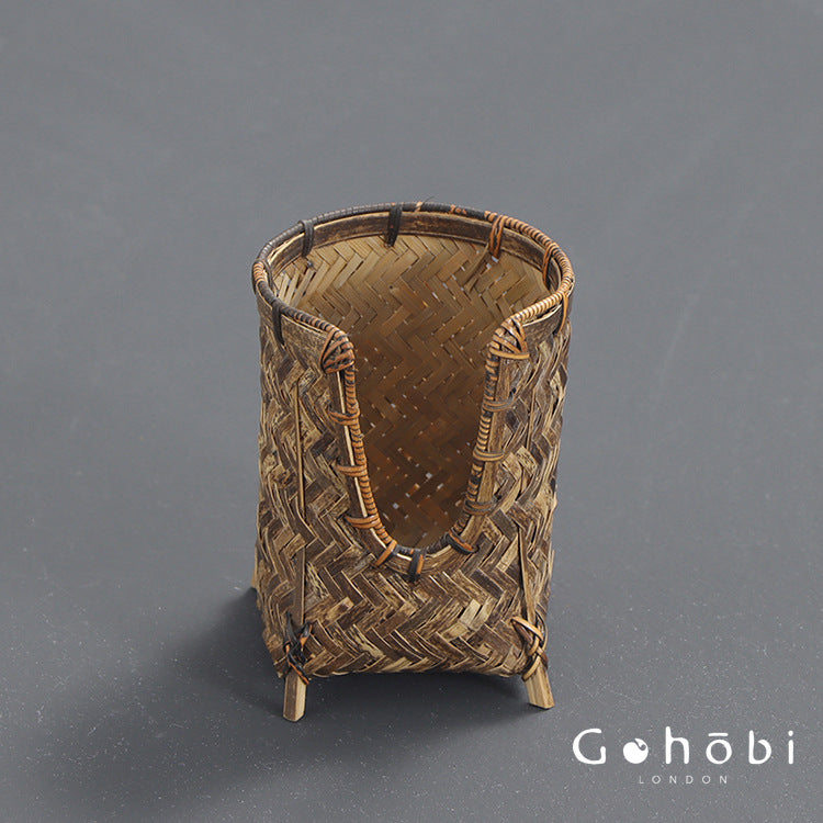 Gohobi Bamboo Woven Tea Cup Holder Basket – Zen Style Tea Cup Storage Tube & Chopstick Basket