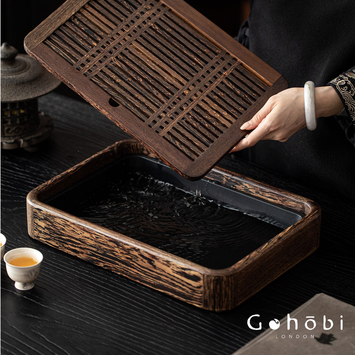 Gohobi Solid Wood Water Storage Tea Tray – Chinese Gongfu Tea Table Tray